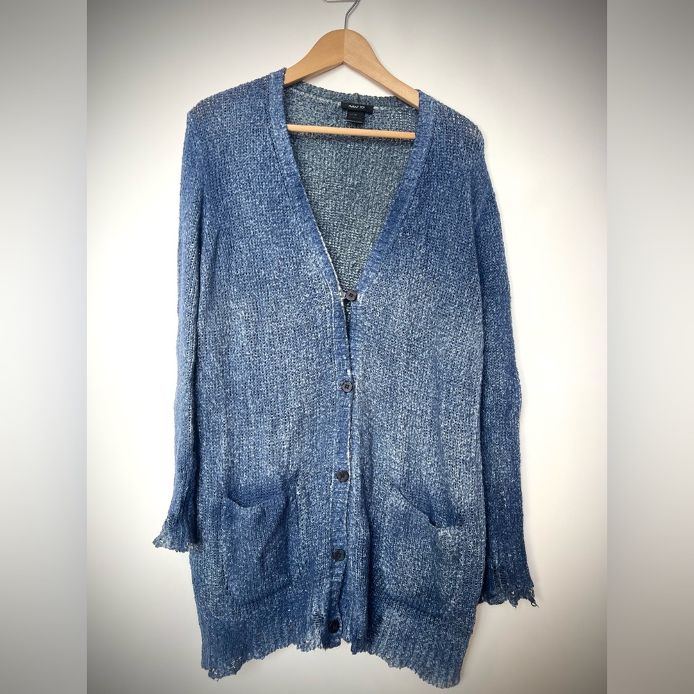 Avant Toi Distressed‎ Knit Cardigan, Blue, Size M, Made in Italy